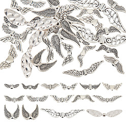 Античное Серебро 30 шт 15 стили бусины из сплава в тибетском стиле, крылья, античное серебро, 7~22x6.5~42x2.5~5 мм, отверстие : 1~2 мм, 2 шт / стиль