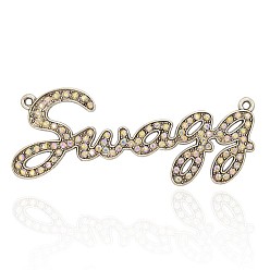 Cristal AB Connecteurs de liens de strass d'alliage d'argent antique, pendentifs, mot swagg, cristal ab, 84x34x2mm, Trou: 2.5mm