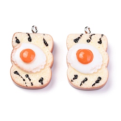 Navajo Blanco Colgantes de la resina, con fianza de clavija de hierro platino, alimento de imitación, tostadas con huevo poché, blanco navajo, 28x18x10 mm, agujero: 2 mm