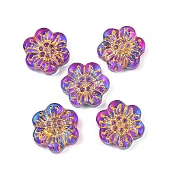 Темная Орхидея Краска для выпечки и стеклянные бусины, инкрустированные золотым металлом, цветок, темные орхидеи, 17x18.5x5.5 мм, отверстие : 1.2 мм