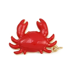 Краб Латунные подвески с красной эмалью, подвески в виде морских животных с соединительными кольцами, золотые, краб, 23.5x18x4 мм, отверстие : 3 мм