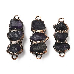 Красная Медь Подвески-соединители с самородками натурального аметиста, с латунной фурнитурой , Красная медь, 45~54x18~22x9~10 мм, отверстие : 4~4.5 мм