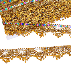 Золотистый Кружевная отделка из полиэфирного волокна, с пайетками для одежды, швейных аксессуаров, золотые, 1-3/8 дюйм (35 мм)