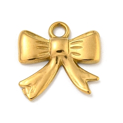 Настоящее золото 18K Ионное покрытие (ip) 304 подвески из нержавеющей стали, бантом прелести, реальный 18 k позолоченный, 18x18x2.5 мм, отверстие : 2.1 мм