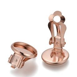 Розовое Золото 304 клипсы из нержавеющей стали, плоско-круглые, розовое золото , лоток : 16 мм, 18x8 мм
