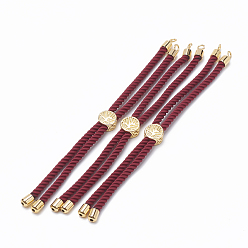 Коричневый Изготовление нейлонового витого шнура, изготовление слайдера, с латунной фурнитурой , золотые, коричневые, 8.7 дюйм ~ 9.3 дюйм (22.2 см ~ 23.8 см), 3 мм, отверстие : 1.5 мм
