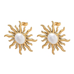 Солнце 304 из нержавеющей стали серьги, с эмалью, золотые, солнце, 36.5x36.5 мм