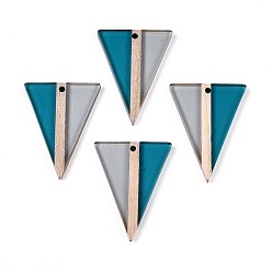 Стально-синий Прозрачные подвески из смолы и дерева, треугольные, два тона, стальной синий, 36.5~37x27.6x3.4 мм, отверстие : 2 мм
