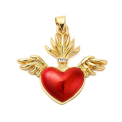 Настоящее золото 18K Латунные микро проложить кубического циркония подвески, без кадмия, без никеля и без свинца, Эмаль стиле, святое сердце, реальный 18 k позолоченный, 27x29.5x4.5 мм, отверстие : 5x3.5 мм