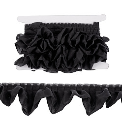 Black 4 Yards Polyester Wrinkle Lace Ribbon, Double Layer Ribbon, Clothes Accessories, Black, 2-1/8 inch(53mm)