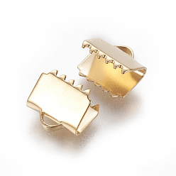 Золотой 304 концы обжимные ленты нержавеющие, прямоугольные, золотые, 7.5x8.5 мм, отверстие : 1 мм