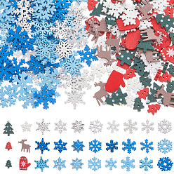 (52) Непрозрачная лаванда 200шт. печатных деревянных пуговиц, разнообразные, Новогодняя тема, 2-луночное, разноцветные, 14~23x11~21x2.5~3 мм, отверстие : 1.2~1.5 мм