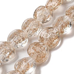 Clear Handmade Gold Sand Lampwork Beads Strands, Heart, Clear, 10.5~11x11.5~12x6.5~7.5mm, Hole: 1.2mm, about 45pcs/strand, 18.90 inch(48cm)