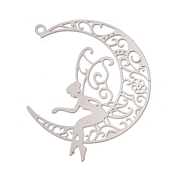 Нержавеющая Сталь Цвет Не тускнеющие 201 подвески из нержавеющей стали, гравированные металлические украшения, лунный и сказочный талисман, цвет нержавеющей стали, 37.5x33.5x0.3 мм, отверстие : 1.5 мм