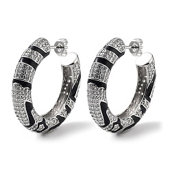 Платина Серьги-гвоздики из латуни с микропаве из кубического циркония, кольцо с эмалью для женщин, долговечный, без свинца и без кадмия, платина, 30.5x6 мм