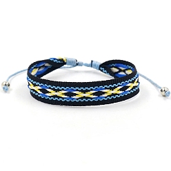Light Sky Blue Ethnic Style Polyester Flat with Rhombus Cord Bracelet, Adjustable Bracelet for Women, Light Sky Blue, 6-1/4~9-1/2 inch(16~24cm)