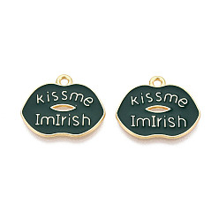 Темно-Зеленый Подвески из ирландского сплава с эмалью, губы прелести, золотые, темно-зеленый, 18x21x1 мм, отверстие : 1.8 мм