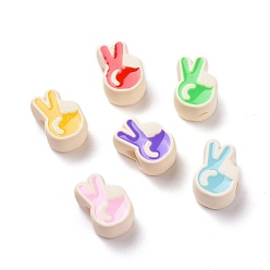 Mixed Color Rubberized Style Acrylic European Beads, with Enamel, Large Hole Beads, Yeah Gesture, Mixed Color, 13x9x7.5mm, Hole: 4mm