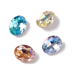Mixed Color K9 Glass Rhinestone Cabochons, Pointed Back & Back Plated, Oval, Mixed Color, 10x8x4mm
