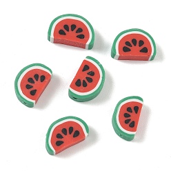 Арбуз Бусины из полимерной глины ручной работы с фруктово-овощной тематикой, для поделок ювелирных изделий, арбуз, 9.5x15x5 мм, отверстие : 2 мм