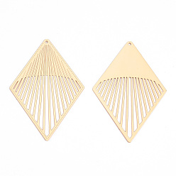 Light Gold Стеллаж покрытие латунь филигрань большие подвески, долговечный, ромбовидный шарм, без никеля , золотой свет, 55.5x37x0.4 мм, отверстие : 1.2 мм
