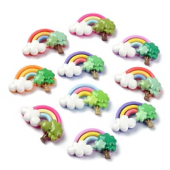 Mixed Color Opaque Resin Decoden Cabochons, Rainbow with Tree, Mixed Color, 22x33.5x8.5mm