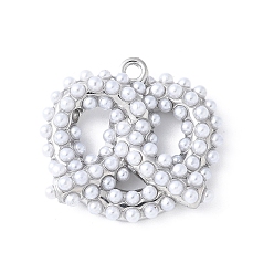 Платина Латунные подвески, с ABS имитации жемчуга, стойки покрытие, долговечный, без свинца и без кадмия, платина, 21x23.5x5.5 мм, отверстие : 1.6 мм