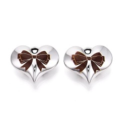 Кокосово-Коричневый Непрозрачные акриловые подвески, подвески в виде сердца и банта, кокосового коричневый, 34.5x42x16.5 мм, отверстие : 3.5x4 мм