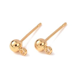 Real 18K Gold Plated SHEGRACE Brass Round Ball Stud Earring Findings, Cadmium Free & Nickel Free & Lead Free, Long-Lasting Plated, with Loop, Real 18K Gold Plated, Heavy Plating Layer: 0.05μm, 16x4mm, Hole: 1.2mm, Pin: 0.9mm