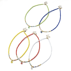 Mixed Color Resin Evil Eye Pendant Necklace with Glass Seed Beaded Chains, Mixed Color, 15.94~16.14 inch(40.5~41cm)