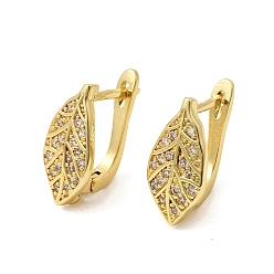 Золотой Фурнитура для сережек-колец из латуни с микропаве и прозрачными кубическими циркониями, долговечный, защёлка с петлёй, золотые, 19.5x9x12.5 мм, отверстие : 1 мм, штифты : 1.3 мм