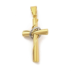 Золотой & Цвет Нержавеющей Стали Вакуумное покрытие pvd 304 подвески из нержавеющей стали, крест очарование, религия, золотые и нержавеющая сталь цвет, 38.5x20.5x4~10.7 мм, отверстие : 4.7x9 мм