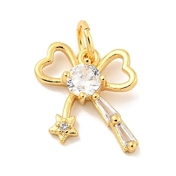 Настоящее золото 18K Покрытие стойки латунь микропаве прозрачные подвески из кубического циркония, долговечный, с прыжковых колец, без свинца и без кадмия, бантом, реальный 18 k позолоченный, 13x12x3 мм, отверстие : 3 мм