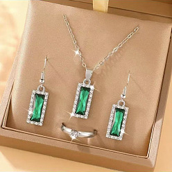 Зеленый Серьги-подвески и ожерелья с подвесками и кольцами из сплава со стразами для женщин, зелёные, Ожерелье: 450 mm