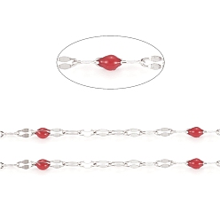 (123L) Белый крем непрозрачный блеск Ручная работа 304 цепочки из нержавеющей стали, кабельные цепи, с эмалью и катушкой, пайки, Плоско-овальные, долговечный, огнеупорный кирпич, 3x1.5x0.1~1 мм, около 32.8 футов (10 м) / рулон