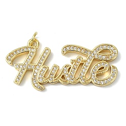 Настоящее золото 18K Латунные микропаве прозрачные подвески с фианитом, словесная суета очарование, долговечный, стойки покрытие, без свинца и без кадмия, реальный 18 k позолоченный, 17.5x36.5x2.5 мм, отверстие : 3.5 мм