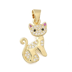 Настоящее золото 18K Латунные микро проложить кубического циркония подвески, форма кошки, без кадмия и без свинца, стойки покрытие, долговечный, реальный 18 k позолоченный, 19x12x2.5 мм, отверстие : 3.5x4 мм