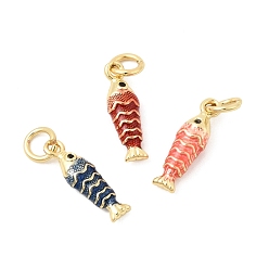 (52) Непрозрачная лаванда Латунные микро проложить кубического циркония подвески, с эмалью, очарование рыбы, без свинца и без кадмия, долговечный, стойки покрытие, реальный 18 k позолоченный, разноцветные, 15x5x4 мм, Перейти кольцо: 5x1 мм, внутренний диаметр: 3 мм