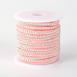 Pink Заклепка искусственной замши, искусственная замшевая кружева, с алюминиевым, розовые, 3x2 мм, около 20 ярдов / рулон