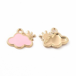 Pink Alloy Enamel Charms, Cloud with Sun Charm, Golden, Pink, 11x14x1.5mm, Hole: 1.6mm