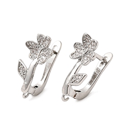 Платина Фурнитура для сережек-колец из латуни с микропаве и прозрачными кубическими циркониями, долговечный, защёлка с петлёй, платина, 20.5x9x13 мм, отверстие : 1.4 мм, штифты : 1.3 мм