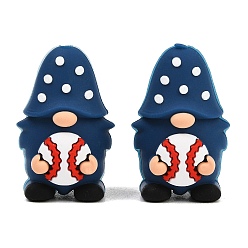 Gnome Силиконовые бусины, фокусные бусы, бейсбольная тематика, синие, гном, 30.5x19.5x17 мм, отверстие : 2 мм