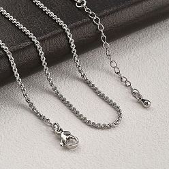 Платина Латунные цепочки роло ожерелья для женщин, 304 из нержавеющей стали застежкой омар, стойки покрытие, без свинца и без кадмия, долговечный, платина, 17.56 дюйм (44.6 см)