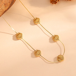 Shell Shape 304 Stainless Steel Link Serpentine Chain Necklaces for Women, Golden, Shell Shape, 15.75 inch(40cm)