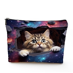 Cat Shape Polyester Wallet, Makeup Bag, with Zipper, Rectangle, Cat Shape, 17x25cm