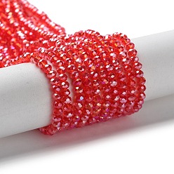 Red Electroplate Glass Beads Strands, AB Color Plated, Faceted Rondelle, Red, 3x2mm, Hole: 0.5mm, about 165~170pcs/strand, 16.7 inch