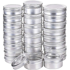 Platinum Round Aluminium Tin Cans, Aluminium Jar, Storage Containers for Cosmetic, Candles, Candies, with Screw Top Lid, Platinum, 7~8.6x2.4~3.5cm, Capacity: 60~100ml, 24pcs/box