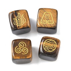 Тигровый глаз 4 шт 4 стили натуральный тигровый глаз дисплей украшения, фигурка для украшения дома, энергетический камень рейки для исцеления, куб с символами воздуха, пожар, элементы воды и почвы, 15.5x15x15 мм, 1 шт / стиль
