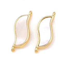 Настоящее золото 18K Подвески-соединители из латуни с натуральными белыми ракушками в форме листьев, реальный 18 k позолоченный, 19x7x2 мм, отверстие : 1 мм