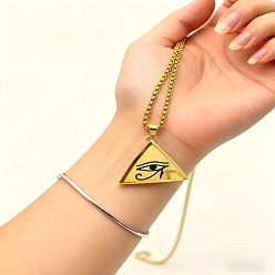 Oro 304 Collares con colgante triangular de acero inoxidable con ojo de ra, dorado, 23.62 pulgada (60 cm)